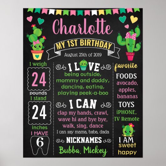 Cactus Fiesta Mexican Birthday board Poster (Voorkant)