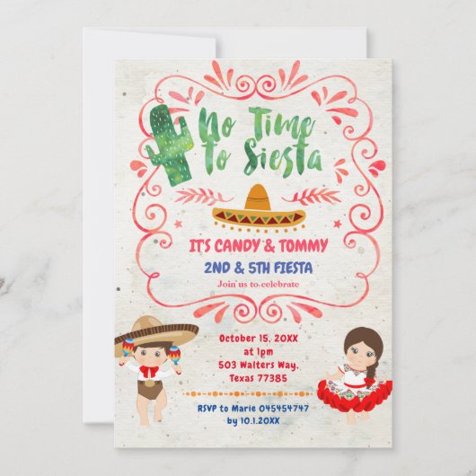 Cactus Fiesta Mexican Sibling Combination Birthda Kaart (Voorkant)