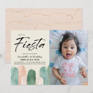 Cactus Fiesta Pink Foto 1st Birthday Uitnodiging