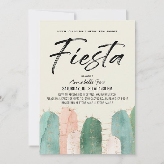 Cactus Fiesta Pink Virtual Baby shower Kaart (Voorkant)