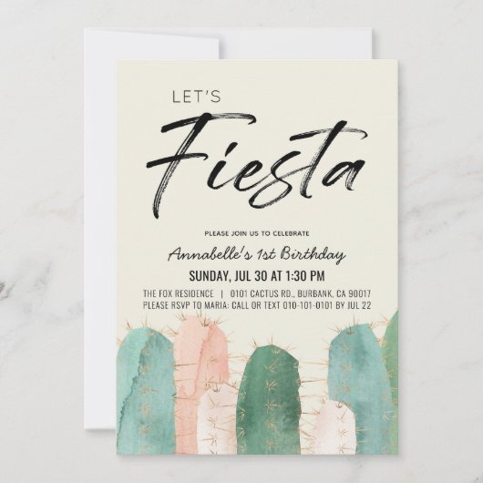 Cactus Fiesta Roze 1e verjaardag Kaart (Voorkant)