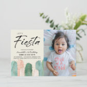 Cactus Fiesta Roze Foto 1e verjaardag Uitnodiging (Staand voorkant)