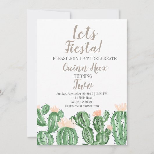 Cactus fiesta sappige verjaardagsfeestje uitnodige kaart (Voorkant)