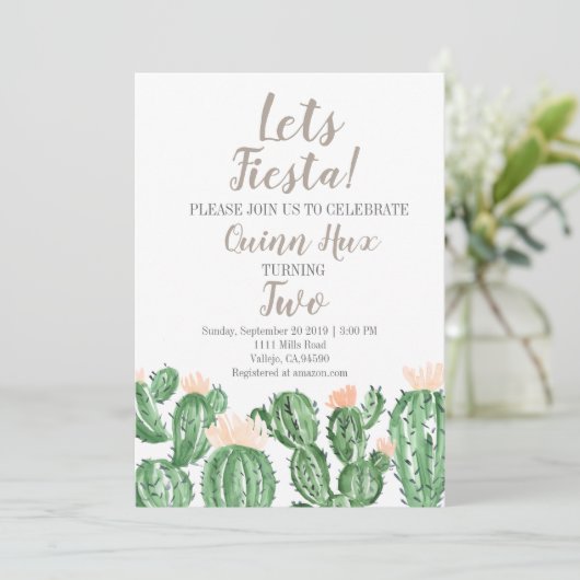 Cactus fiesta sappige verjaardagsfeestje uitnodige kaart (Staand voorkant)