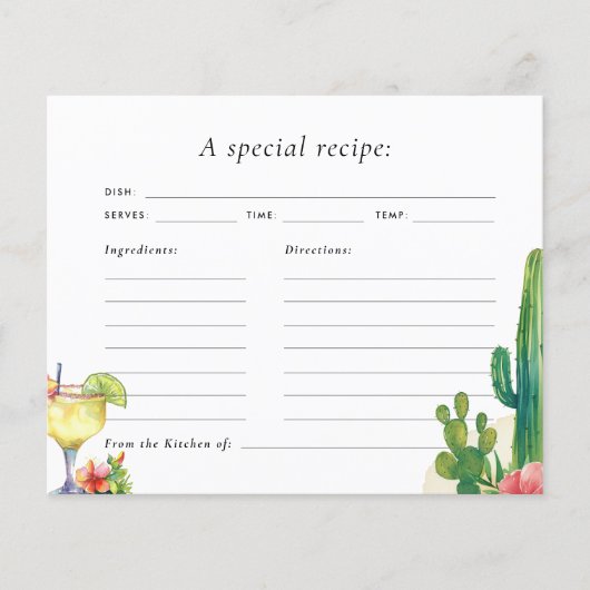 Cactus Fiesta Vrijgezellenfeest Recept Kaart (Voorkant)