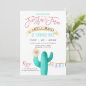 Cactus First Birthday Waterverf Mint Coral Kaart (Staand voorkant)