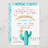 Cactus First Birthday Waterverf Mint Coral Kaart (Voorkant / Achterkant)