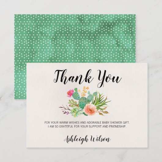 Cactus Floral Baby shower Bedankt Card Kaart (Voorkant / Achterkant)