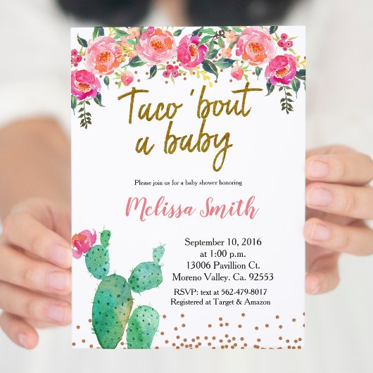 Cactus floral Baby shower Taco Bout Baby Kaart