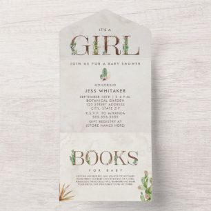 Cactus Floral Book Request Baby shower All-in-One All In One Uitnodiging