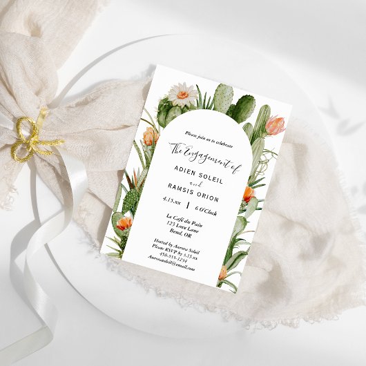 Cactus Floral Desert Engagement Party Kaart