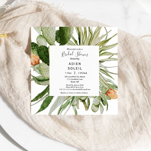 Cactus Floral Desert Square Vrijgezellenfeest Kaart