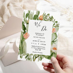 Cactus Floral Desert We wedden Kaart<br><div class="desc">Deze cactus florale woestijn die we doen trouwuitnodiging is perfect voor je moderne woestijnbruiloft. Dit ontwerp is voorzien van zwarte eenvoudige kalligrafie met roerige cactus, planten, succulenten en cactus bloesems in geometrische boogbladen op een klassieke heldere witte achtergrond die overeenkomt met uw elegante traditionele bruiloft of rustic boho bruiloft in...</div>