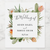 Cactus Floral Desert Weddenschap Wine Label Wijn Etiket (Enkel label)