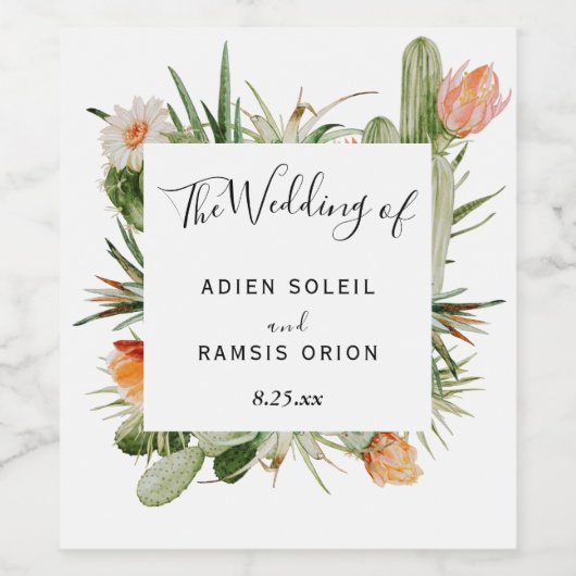 Cactus Floral Desert Weddenschap Wine Label Wijn Etiket (Enkel label)