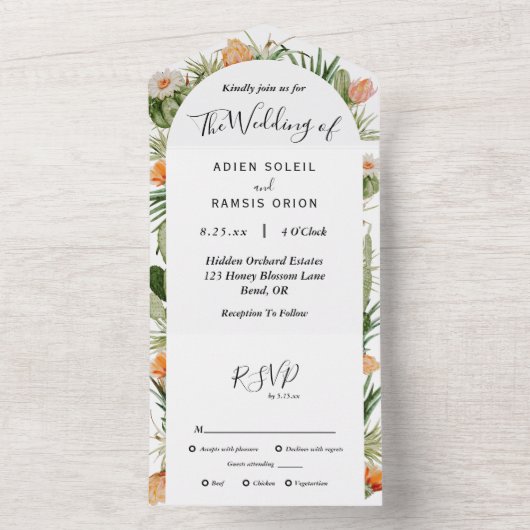 Cactus Floral Desert Wedding All In One Uitnodiging (Binnen)