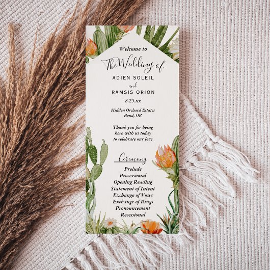 Cactus Floral Desert Wedding Flat Program Programmakaart