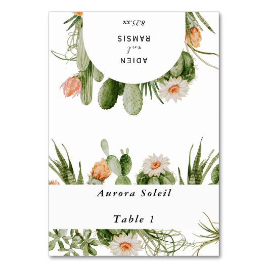 Cactus Floral Desert Wedding Foldable Place Card Kaart (Voorkant)
