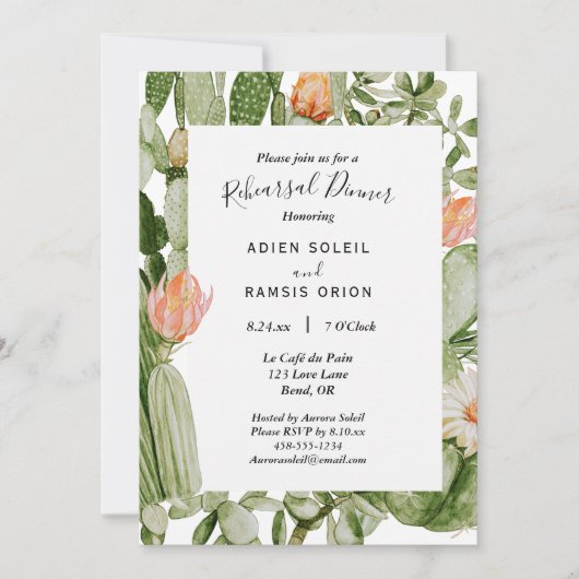 Cactus Floral Desert Wedding Rehearsal Dinner Kaart (Voorkant)