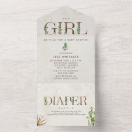 Cactus Floral Diaper Raffle Girl Baby shower All In One Uitnodiging