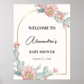 Cactus Floral Gold Arch Baby shower Welkomstbord Poster (Voorkant)