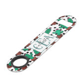 Cactus Floral Hexagon Pattern Waterverf Monogram Speed Flessenopener (Voorkant Gekanteld)