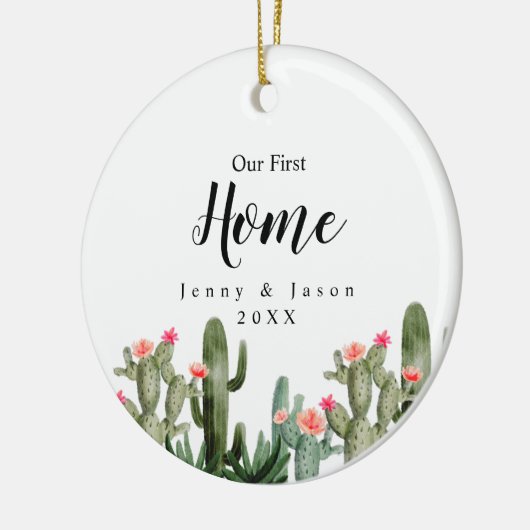Cactus Floral Ons eerste botanische sierhuis Keramisch Ornament (Links)