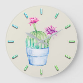 Cactus Floral Pink Aqua Waterverf Mint IVORY Grote Klok