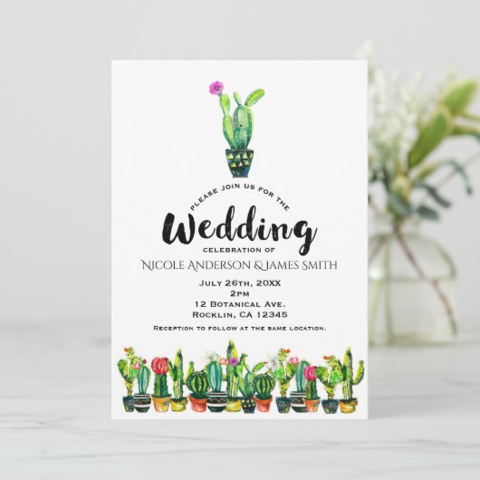 Cactus Floral Rustic Southwestern Boho bruiloft Kaart (Staand voorkant)