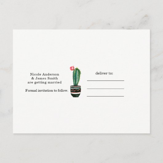 Cactus Floral Rustic Southwestern Save the Date Aankondigingskaart (Achterkant)