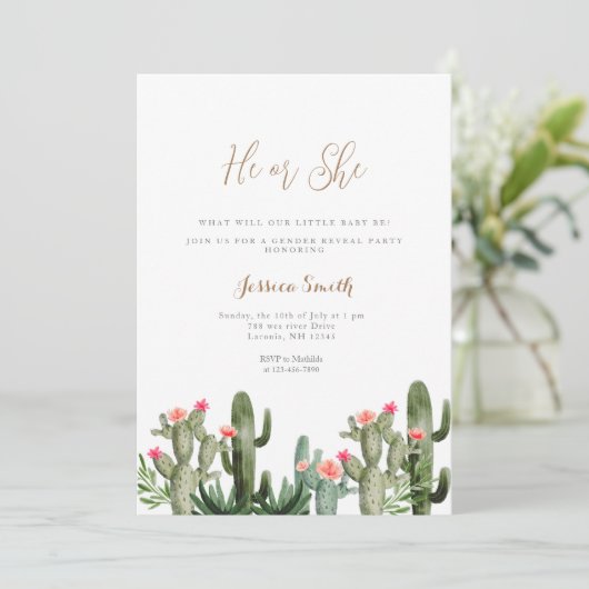 Cactus Floral Succulent Hij of Zij Geslacht Onthul Kaart (Staand voorkant)