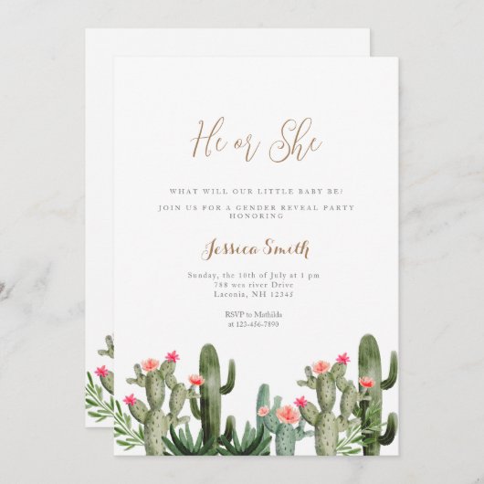 Cactus Floral Succulent Hij of Zij Geslacht Onthul Kaart (Voorkant / Achterkant)