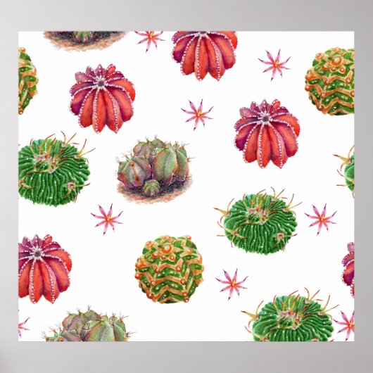 Cactus Floral: Waterverf achtergrond Poster (Voorkant)