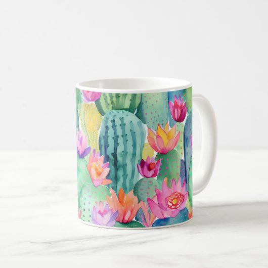 Cactus Flower Art Desert Kleurrijk Zuidwest Fun Koffiemok (Voorkant rechts)