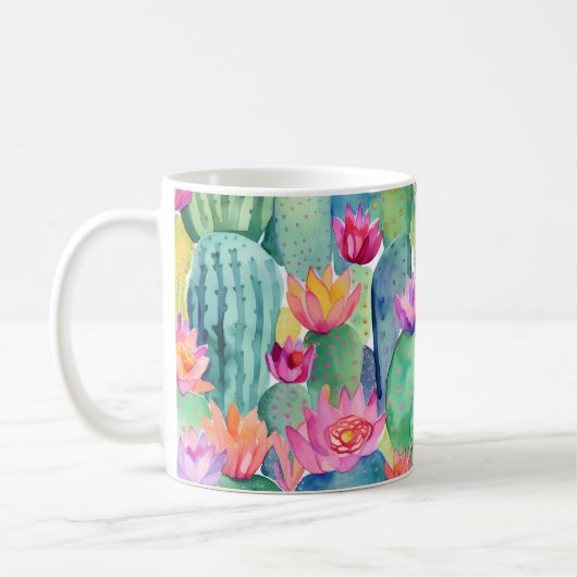 Cactus Flower Art Desert Kleurrijk Zuidwest Fun Koffiemok (Links)