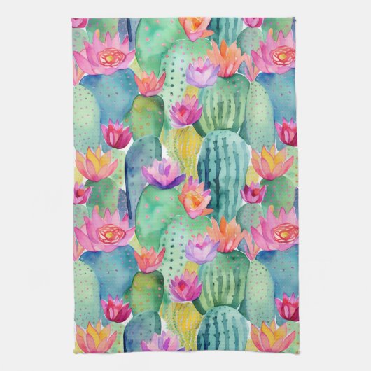Cactus Flower Art Desert Kleurrijk Zuidwesten Theedoek (Verticaal)