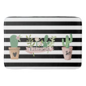 Cactus Flower Black White Stripes Badmat (Voorkant)
