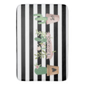 Cactus Flower Black White Stripes Badmat (Voorkant Verticaal)