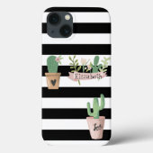 Cactus Flower Black White Stripes Case-Mate iPhone Case (Achterkant)