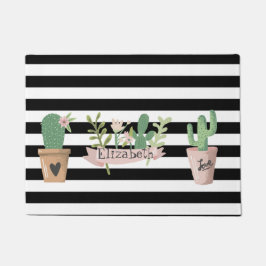 Cactus Flower Black White Stripes Deurmat