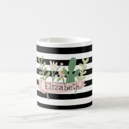 Cactus Flower Black White Stripes Koffiemok