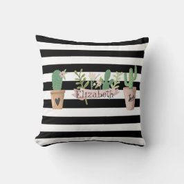 Cactus Flower Black White Stripes Kussen