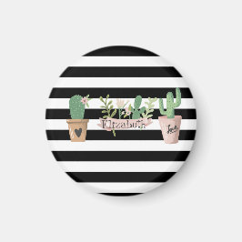 Cactus Flower Black White Stripes Magneet