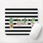 Cactus Flower Black White Stripes Muismat (Met muis)