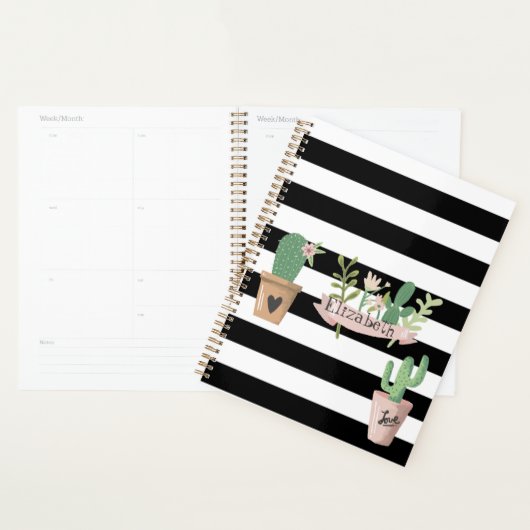Cactus Flower Black White Stripes Planner (Display)