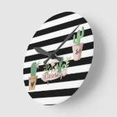 Cactus Flower Black White Stripes  Ronde Klok (Hoek)