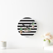 Cactus Flower Black White Stripes  Ronde Klok (Huis)