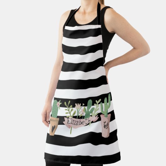 Cactus Flower Black White Stripes Schort (Insitu)