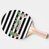 Cactus Flower Black White Stripes Tafeltennisbatje (Zijkant)