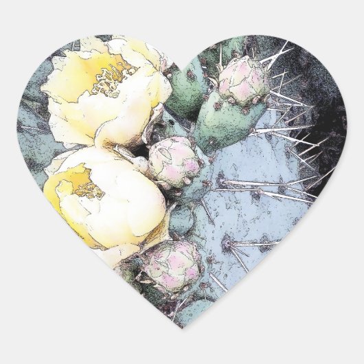 Cactus Flower Digital Ink Hart Sticker (Voorkant)